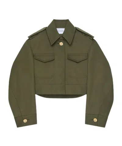 Givenchy Cropped Utility Jacket In Cotton And Wool In Green