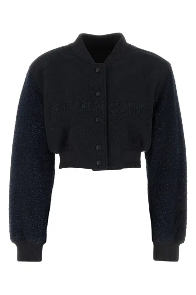 Givenchy Womens Black Monogram-jacquard Cropped Woven-blend Jacket In Grey