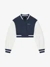 Givenchy Cropped Varsity Jacket In Denim Monogram 72 And Leather In Navy/white