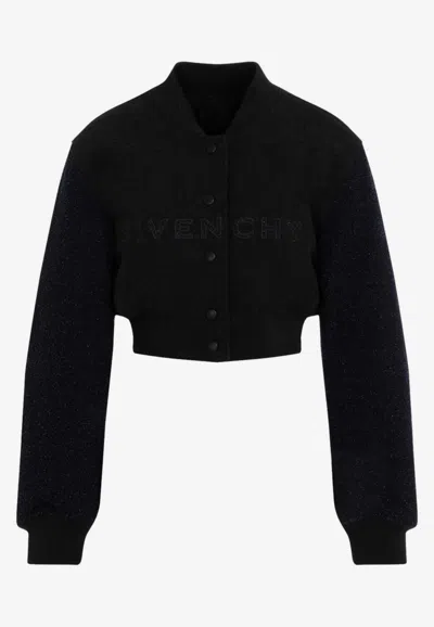 Givenchy Cropped Varsity Jacket In Wool And Denim In Grey