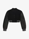 Givenchy Cropped Embroidered Wool-blend Fleece And Leather Bomber Jacket In Black/white