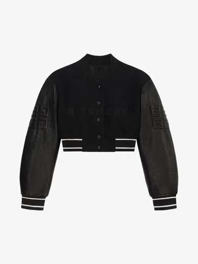 GIVENCHY GIVENCHY CROPPED VARSITY JACKET IN WOOL AND LEATHER