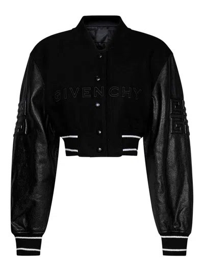 Givenchy Cropped Wool Bomber Jacket In Black
