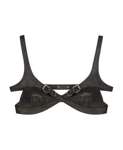 Givenchy Bra Top In Leather With Crossed Effect In Faded Black