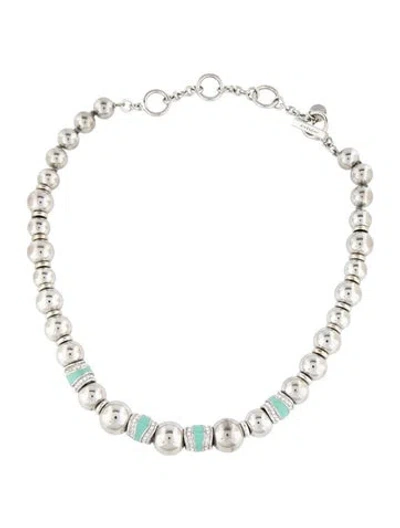 Pre-owned Givenchy Crystal & Enamel Bead Strand Necklace, 19" In Blue