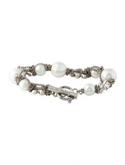 Pre-owned Givenchy Crystal & Faux Pearl Bracelet, 7" In Multicolor