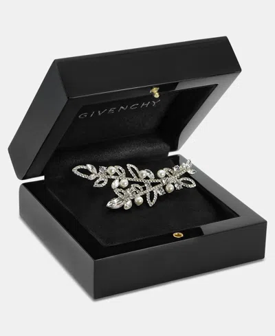 Givenchy Crystal & Imitation Pearl Vine Pin In White