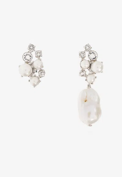 Givenchy Crystal And Pearl Asymmetric Drop Earrings In White