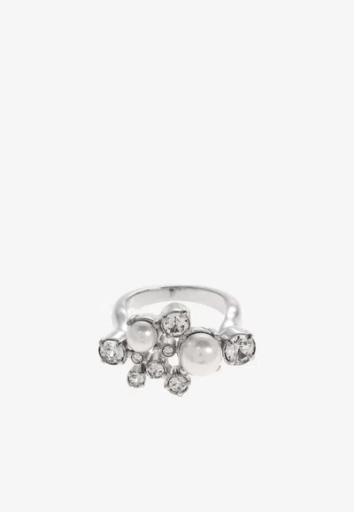 Givenchy Crystal And Pearl Ring In Gray