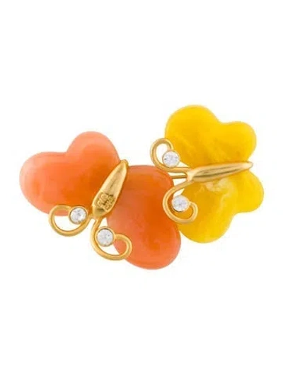 Pre-owned Givenchy Crystal & Resin Butterfly Brooch In Multi