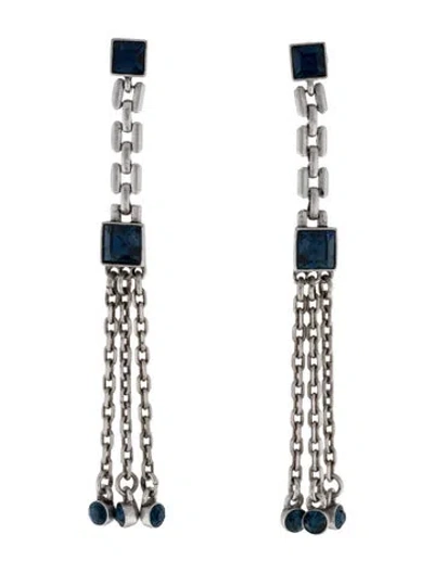 Pre-owned Givenchy Crystal Chain Link Drop Earrings In Blue