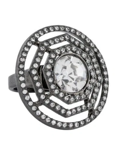 Pre-owned Givenchy Crystal Cocktail Ring In Transparent