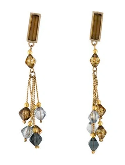 Pre-owned Givenchy Crystal Drop Tassel Clip On Earrings In Multicolor