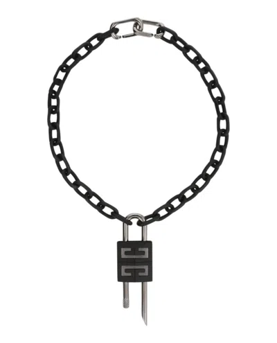 Givenchy Crystal Embellished 4g Padlock Necklace In Black