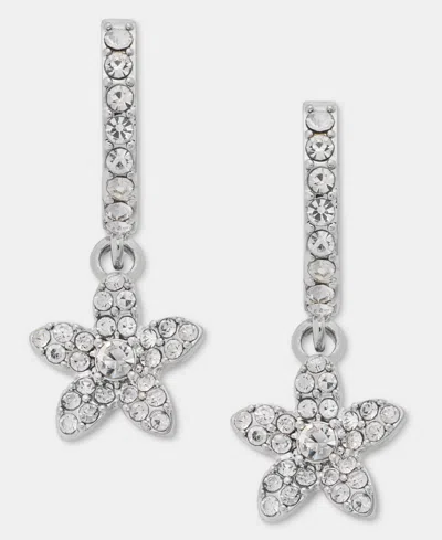 Givenchy Crystal Flower Charm Huggie Hoop Earrings In Silver