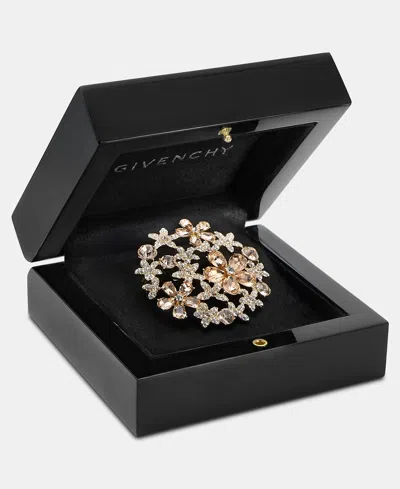 Givenchy Crystal Flower Cluster Pin In Gold