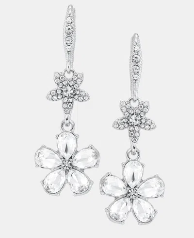 Givenchy Crystal Flower Double Drop Earrings In Silver