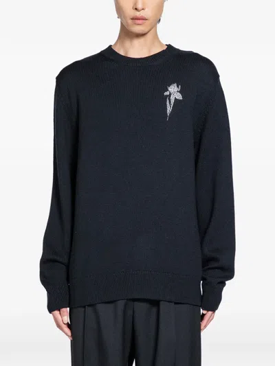 Givenchy Crystal Flower Wool Sweater In Blue