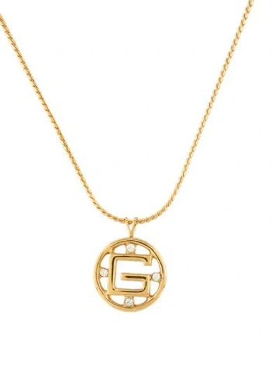 Pre-owned Givenchy Crystal "g" Pendant Necklaace, 16" In Multicolor
