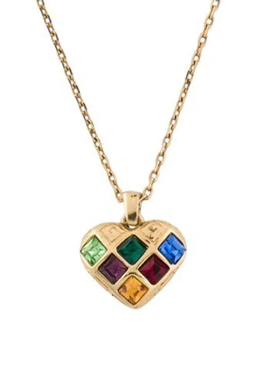 Pre-owned Givenchy Crystal Heart Pendant Necklace, 19.5" In Multi
