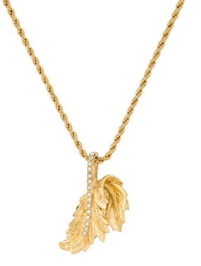 Pre-owned Givenchy Crystal Leaf Pendant Necklace, 17" In Multi