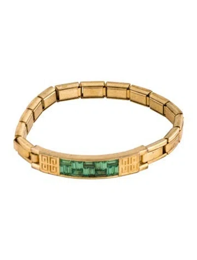 Pre-owned Givenchy Crystal Link Bracelet, 6.75" In Green