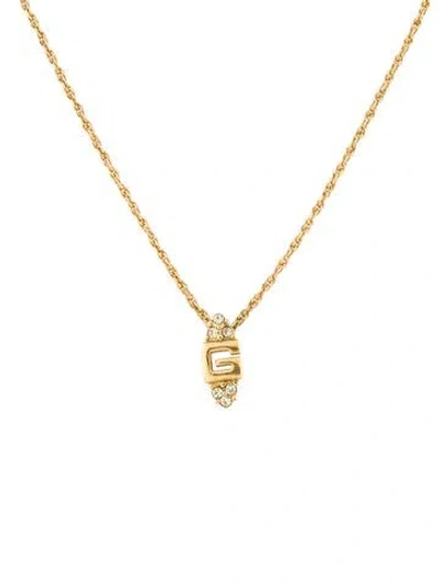 Pre-owned Givenchy Crystal Logo Pendant Necklace, 16" In Multi