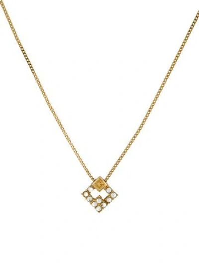 Pre-owned Givenchy Crystal Logo Pendant Necklace, 16.5" In Multi