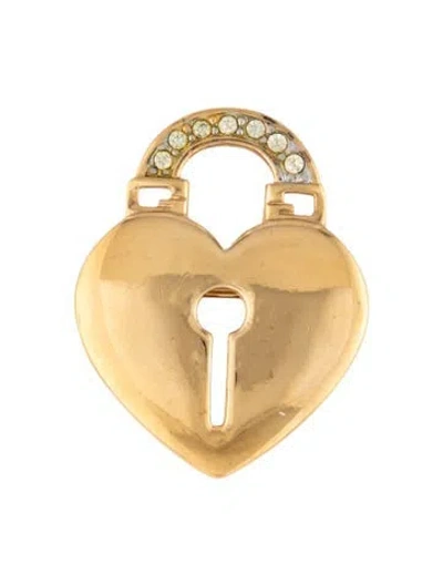 Pre-owned Givenchy Crystal Padlock Heart Brooch Pin In Multicolor