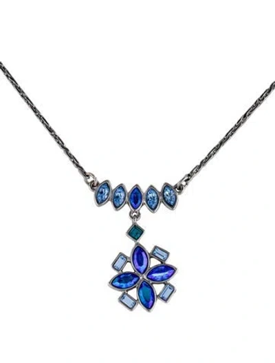 Pre-owned Givenchy Crystal Pendant Necklace, 17.25" In Blue
