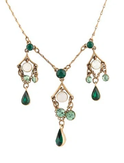 Pre-owned Givenchy Crystal Station Necklace, 17.5" In Green