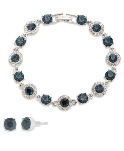 Givenchy Crystal Stone Bracelet And Stud Earrings Set In Blue