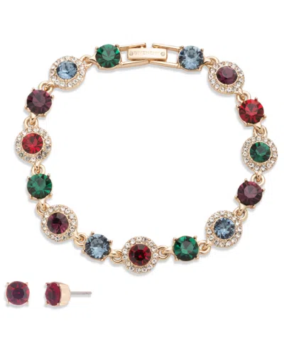 Givenchy Crystal Stone Bracelet And Stud Earrings Set In Gold