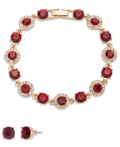 Givenchy Crystal Stone Bracelet And Stud Earrings Set In Red