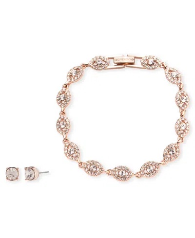 Givenchy Crystal Stone Flex Bracelet And Stud Earrings Set In Gold