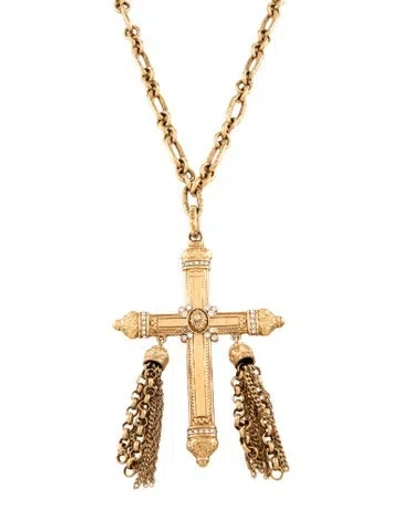 Pre-owned Givenchy Crystal Tassel Cross Pendant Necklace, 26" In Multi