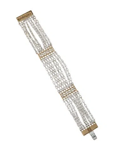 Pre-owned Givenchy Crystal Two-tone 4g Multistrand Bracelet, 7.25" In Clear