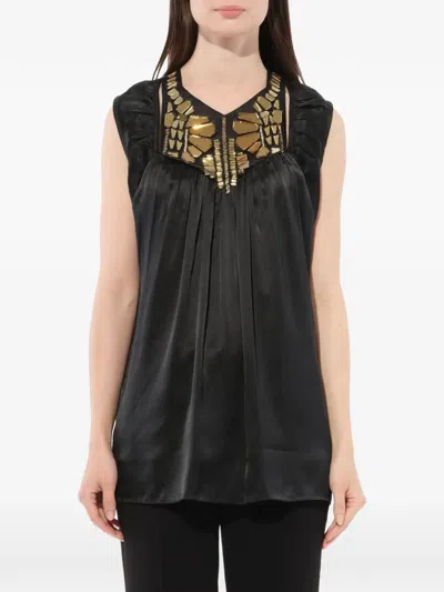 Givenchy Crystal-embellished Pleated Blouse In Black