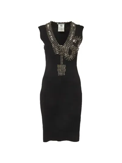 Pre-owned Givenchy Crystal-embellishment Sleeveless Stretch-knit Mini Dress In Black