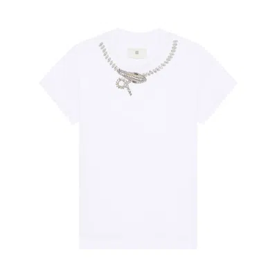 Pre-owned Givenchy Crystals Snake Slim Fit T-shirt 'white' | Women's Size Xs
