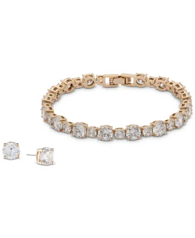Givenchy Cubic Zirconia Tennis Bracelet & Stud Earrings Set In Gold
