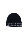 Givenchy Beanie Hat Folded Brim Soft Texture Pattern In Dark Blue/light Blue