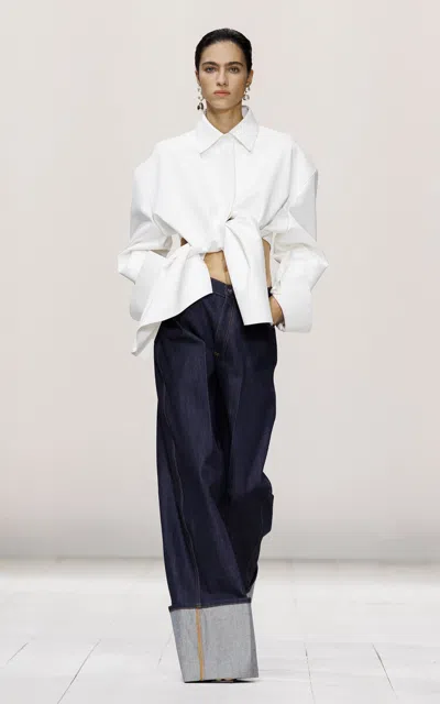 Givenchy Cuffed Raw Denim Wide-leg Pants In Blue