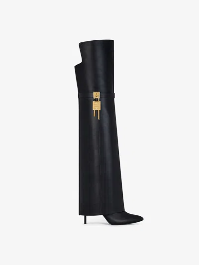 Givenchy Shark Lock Stiletto Leather Over-the-knee Boots In Black