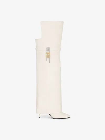 Givenchy Cuissardes Shark Lock Stiletto En Cuir Nappa In Ivory
