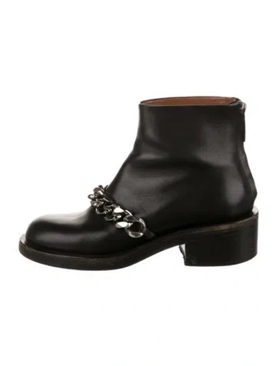 Pre-owned Givenchy Curb Link Leather Moto Boots In Black
