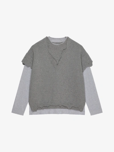Givenchy Oversize Cut & Layer Sweater In Wool And Cotton In Quartz Grey
