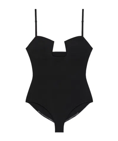 Givenchy Cutaway Bodysuit In Engineered Knit In Black