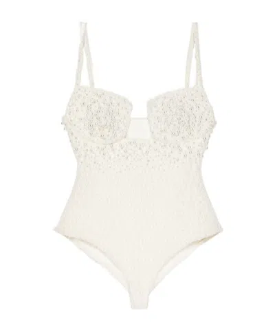 Givenchy Cutaway Bodysuit In Knit With Embroidered Pearls In Ivory