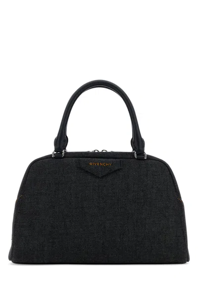 Givenchy Dark Blue Denim Antigona East West Handbag In Black